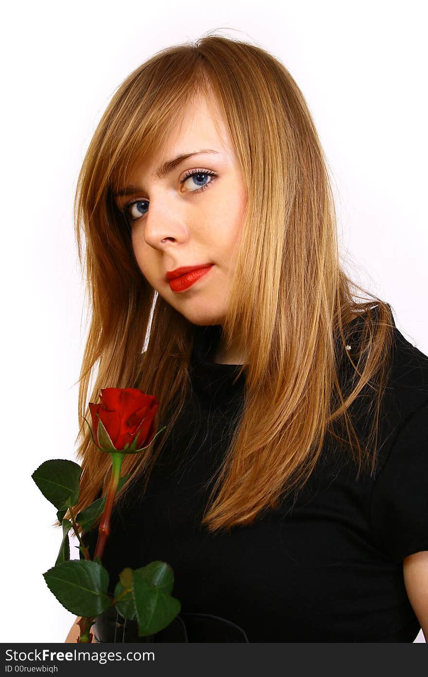 Women with big red rose. Women with big red rose