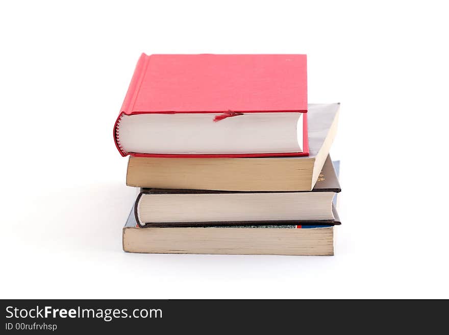 Stack of school books on white background, Back to school. Copy space for text.