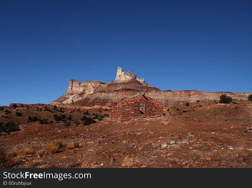 View of the red rock formations in San Rafell Swell with blue skys. View of the red rock formations in San Rafell Swell with blue skys