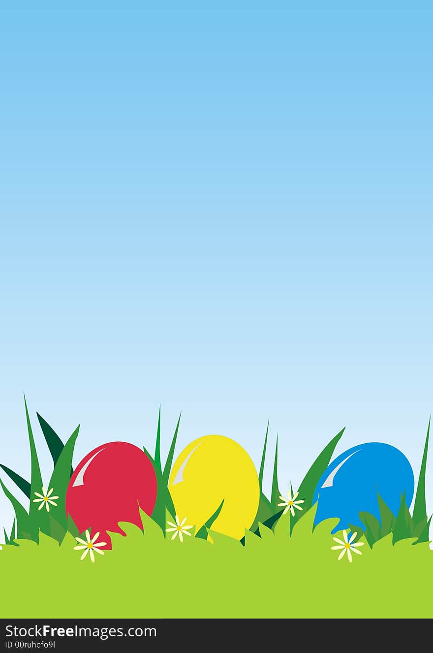 Easter eggs on a meadow with place for text - vector illustration. Easter eggs on a meadow with place for text - vector illustration