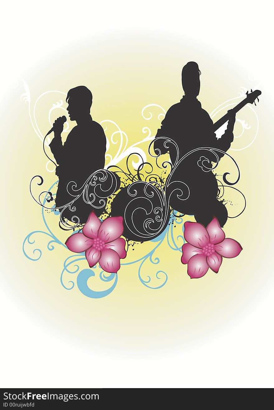 Illustration of a singer and a bass player. Illustration of a singer and a bass player