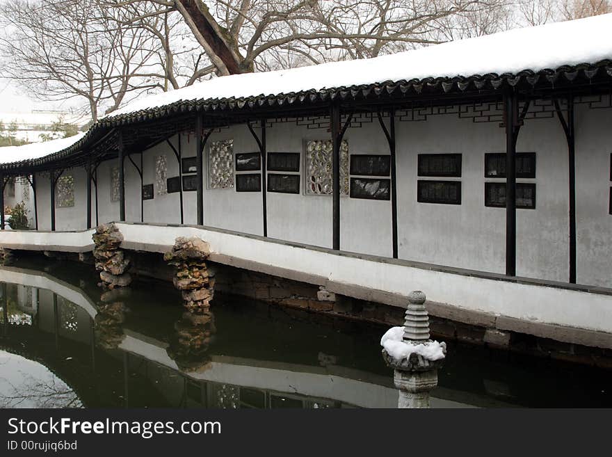 The graceful and grand scenery of the corridor .It's the typical symbol of the Park.This picture is taken in Net lion park in Suzhou ,China.