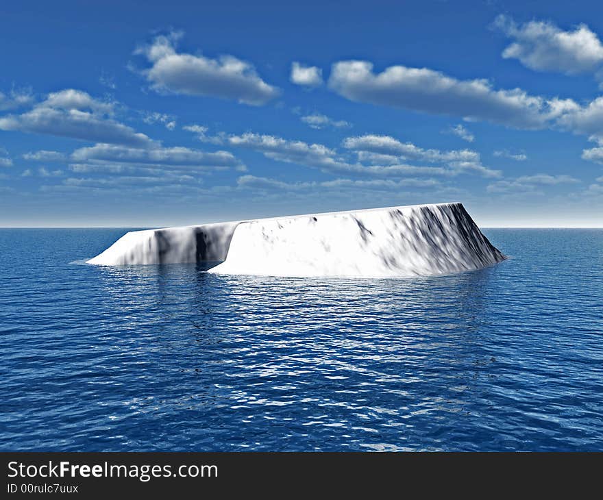 The big iceberg on the open ocean - 3d landscape scene.