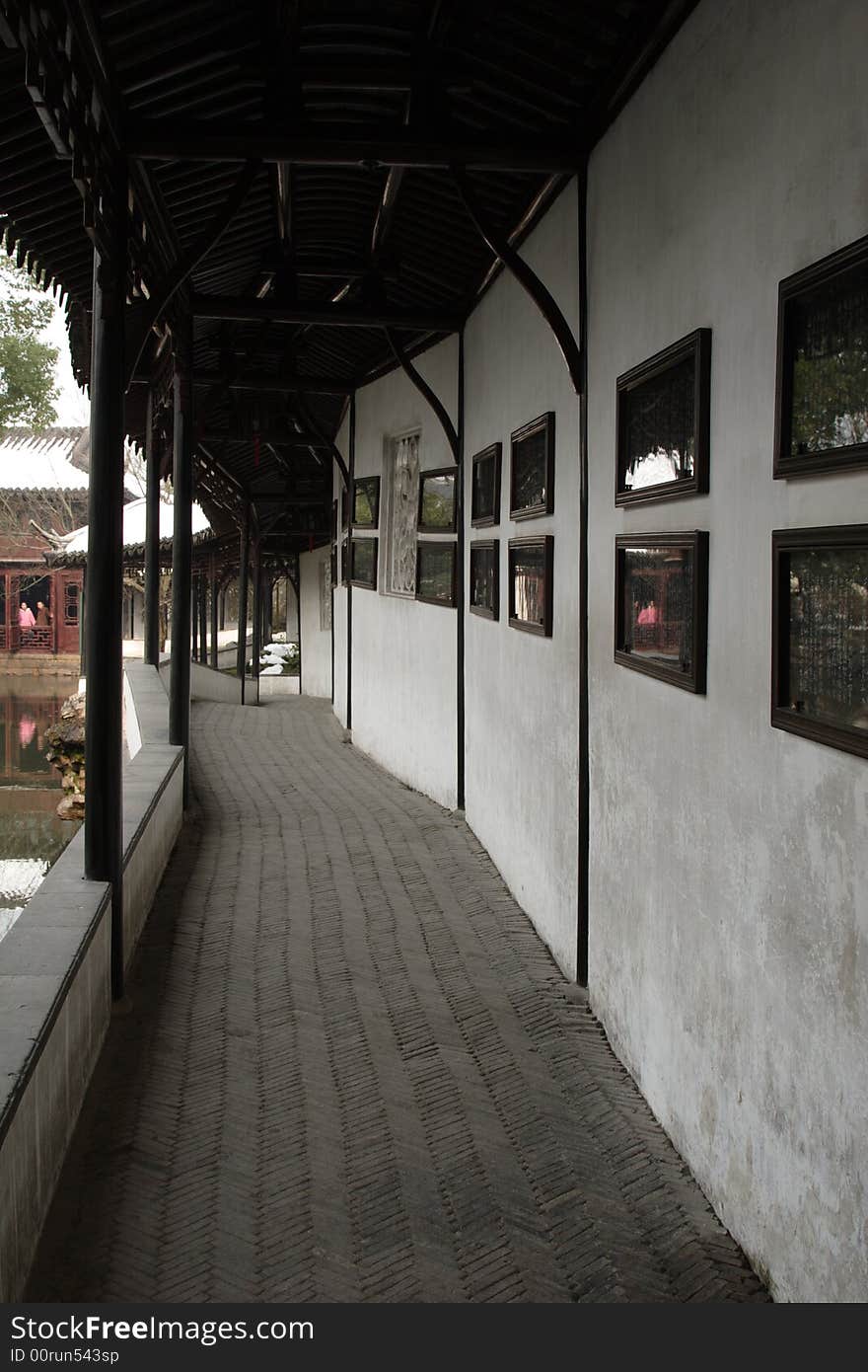 The graceful and grand scenery of the corridor .It's the typical symbol of the Park.This picture is taken in Net lion park in Suzhou ,China.