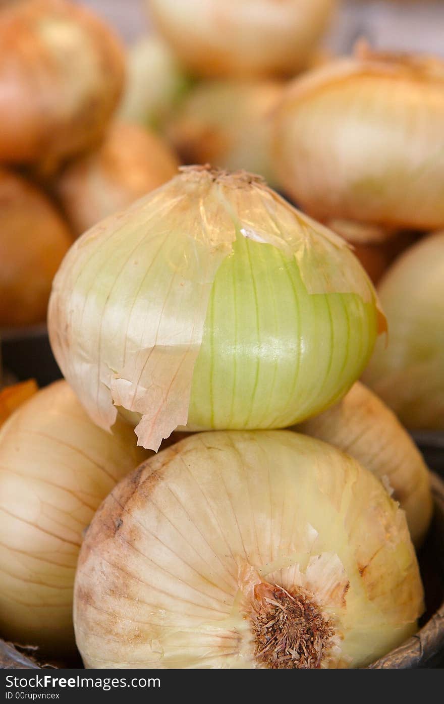 Onion for sale on a open air market stall. Onion for sale on a open air market stall