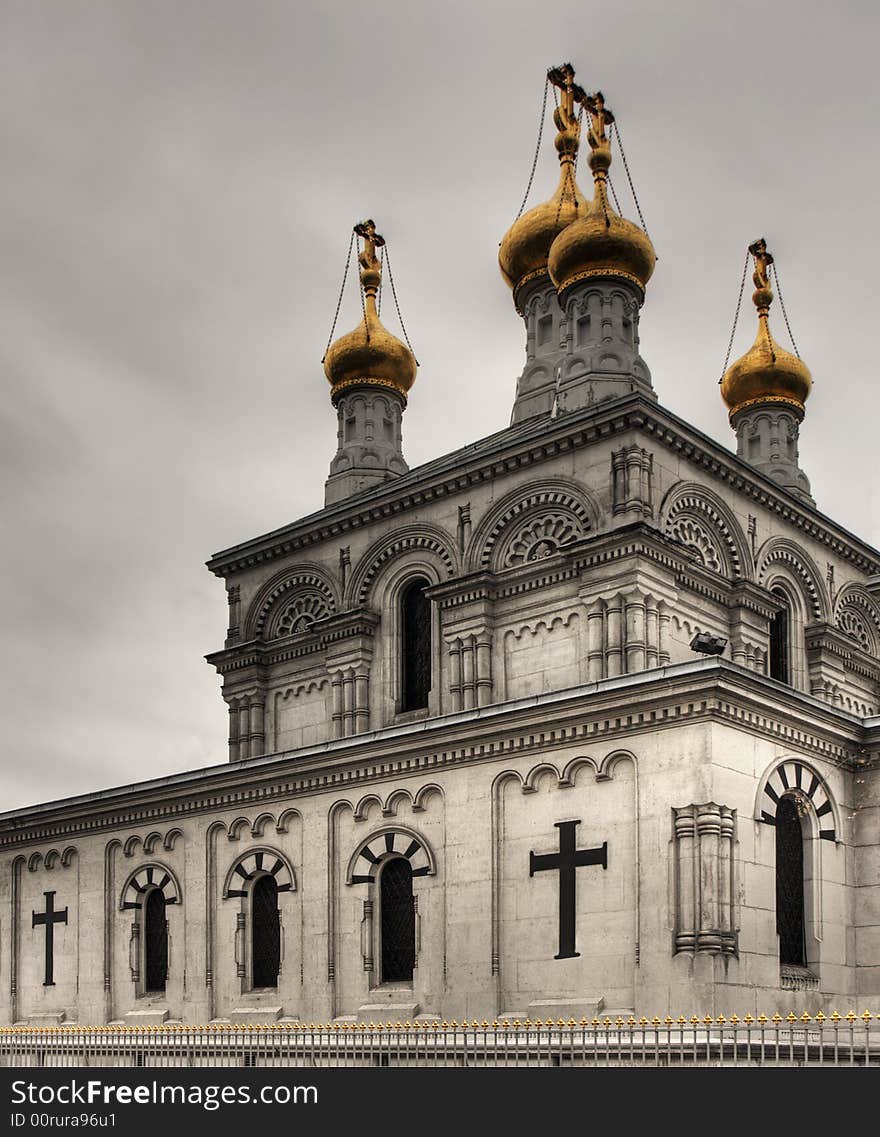 Impressive russian church in dark weather