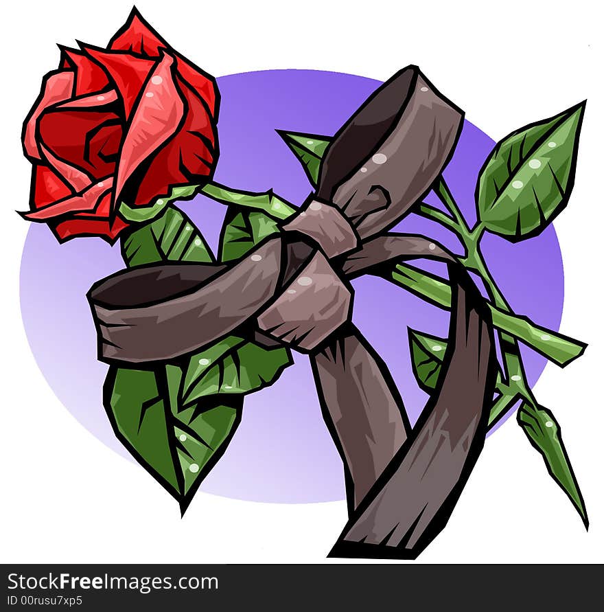 Computer generated illustration of a rose and a ribbon. Computer generated illustration of a rose and a ribbon