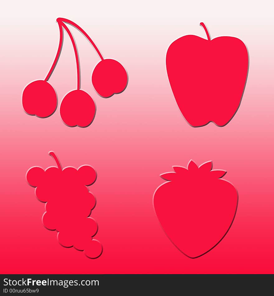 Red fruit shapes on red and white gradient background. Red fruit shapes on red and white gradient background