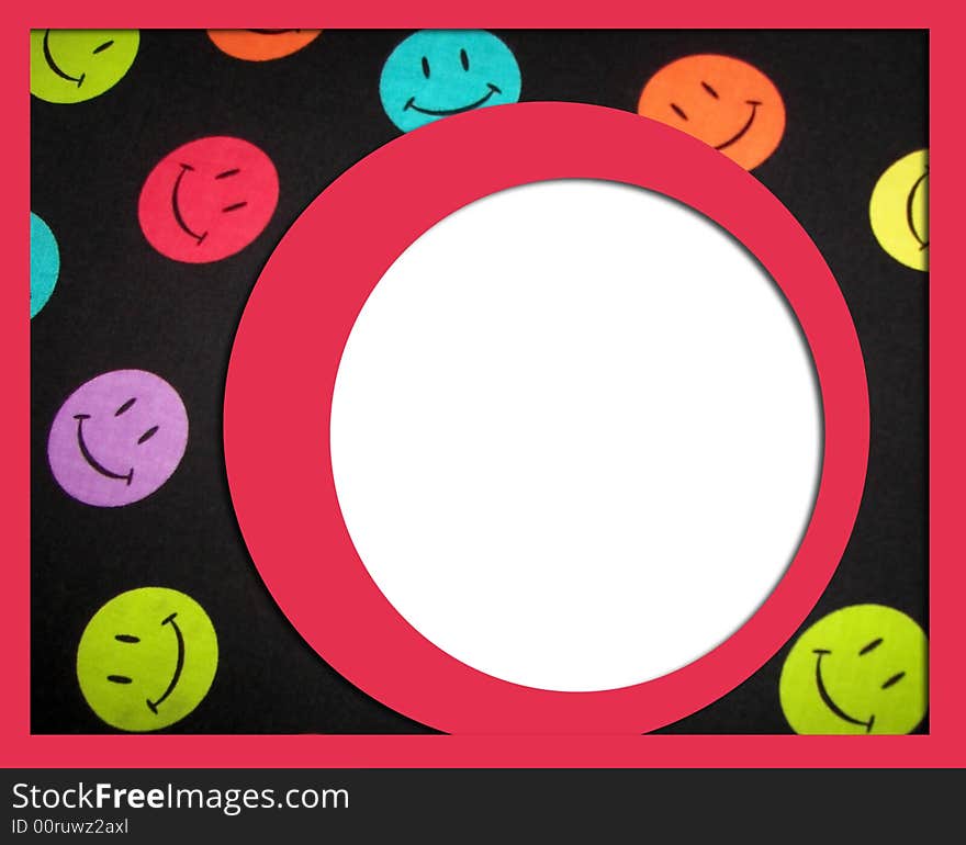 A digital picture frame with colorful happy faces on a black background. A digital picture frame with colorful happy faces on a black background.