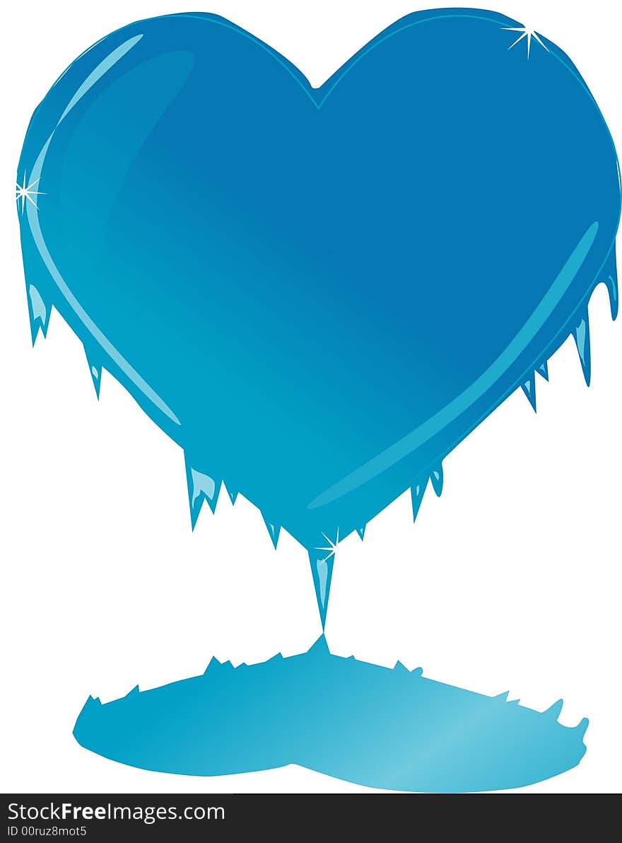 Frozen heart with reflection and ice. Frozen heart with reflection and ice