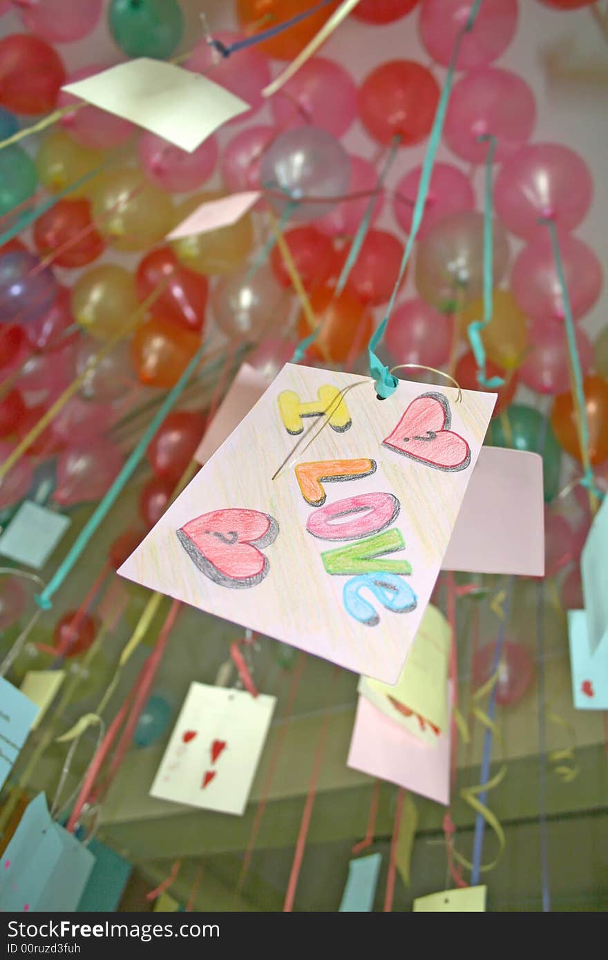 I LOVE card in background full of balloons