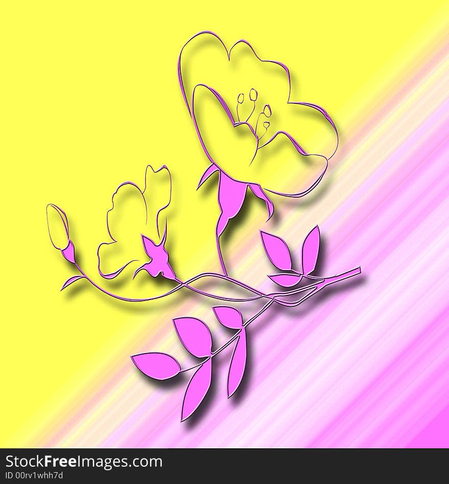 Pink and yellow background with abstract pink flower. Pink and yellow background with abstract pink flower