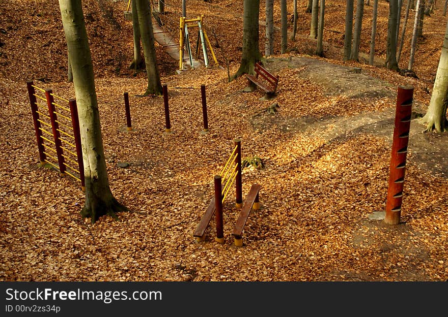 Panorama of outdoor sportground in autumn