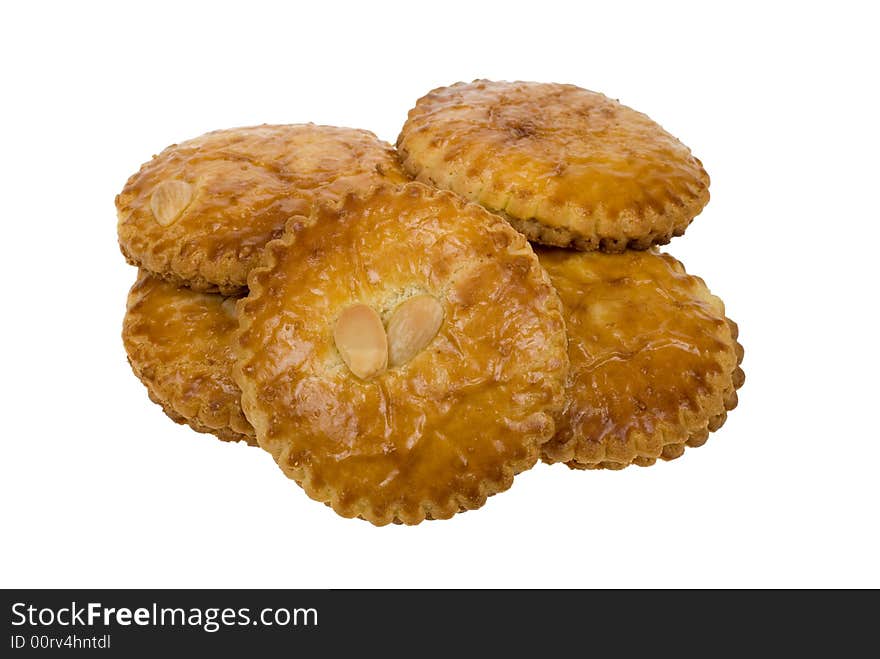 A typical dutch cookie called gevulde koek isolated on a white background