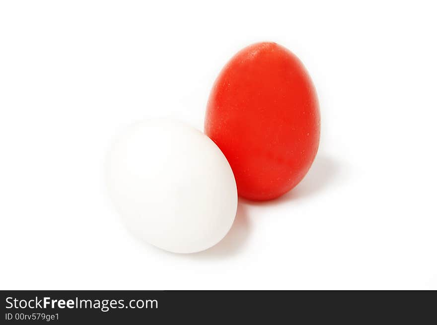 Red and white egg isolated on white