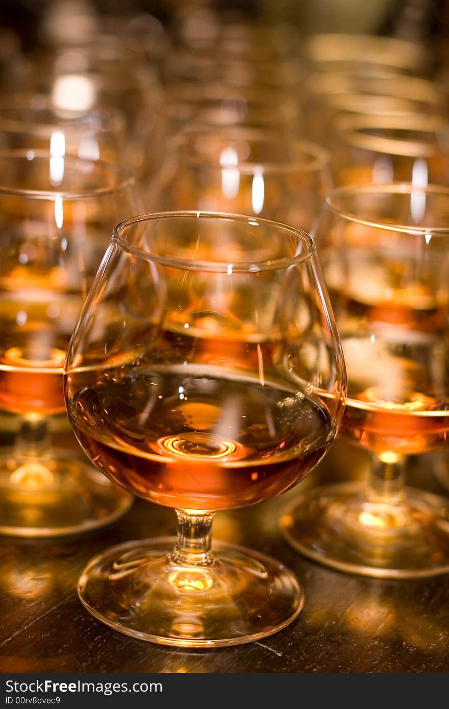 Glasses with cognac   alcohol  brandy