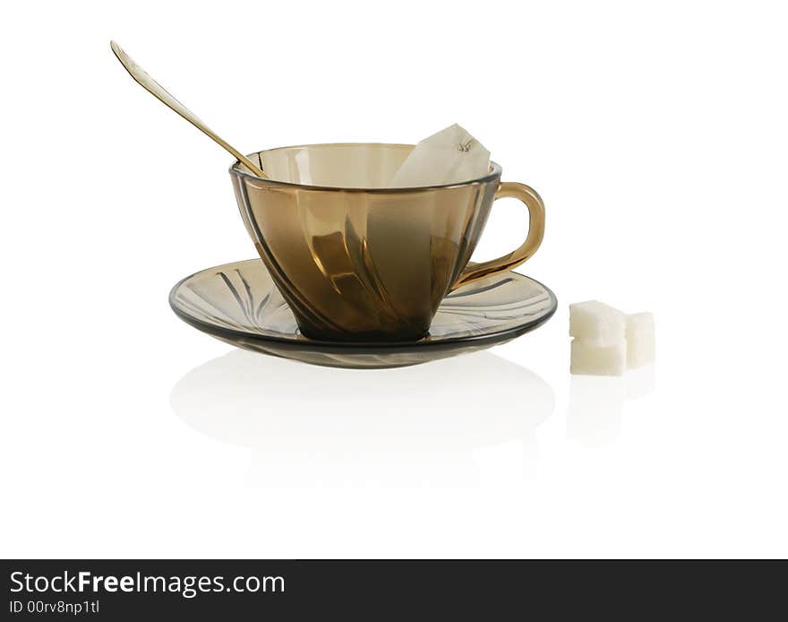 Cup With Spoon, Sugar Anf Package Tea