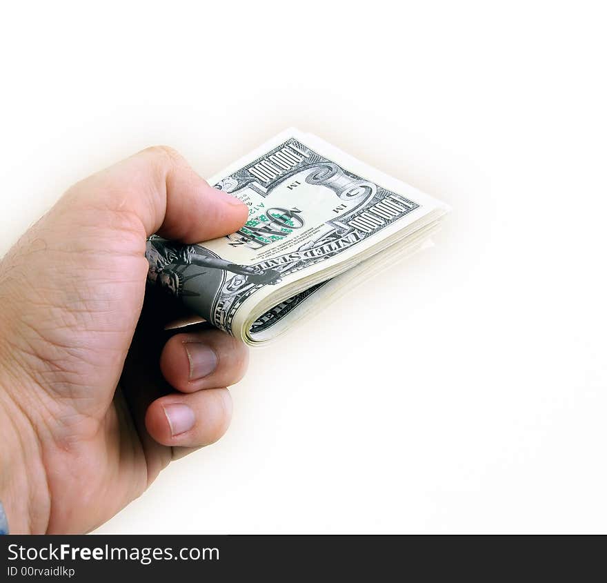 Closeup of stack of cash isolated on white background. Closeup of stack of cash isolated on white background