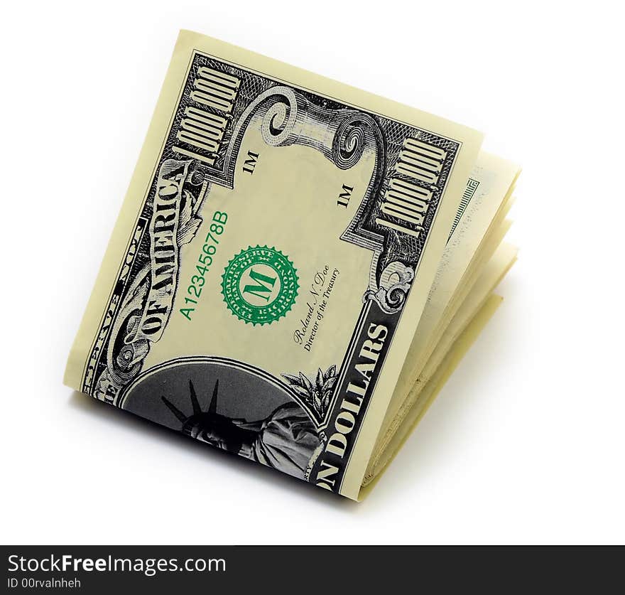 Closeup of stack of cash isolated on white background. Closeup of stack of cash isolated on white background