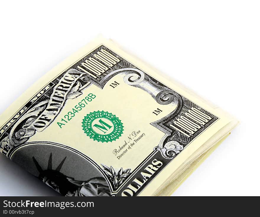 Closeup of stack of cash isolated on white background. Closeup of stack of cash isolated on white background