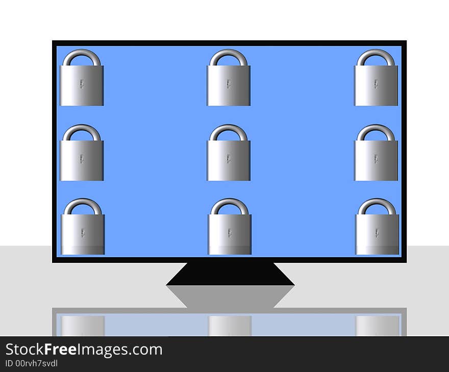 Abstract view of computer screen with locks. Abstract view of computer screen with locks