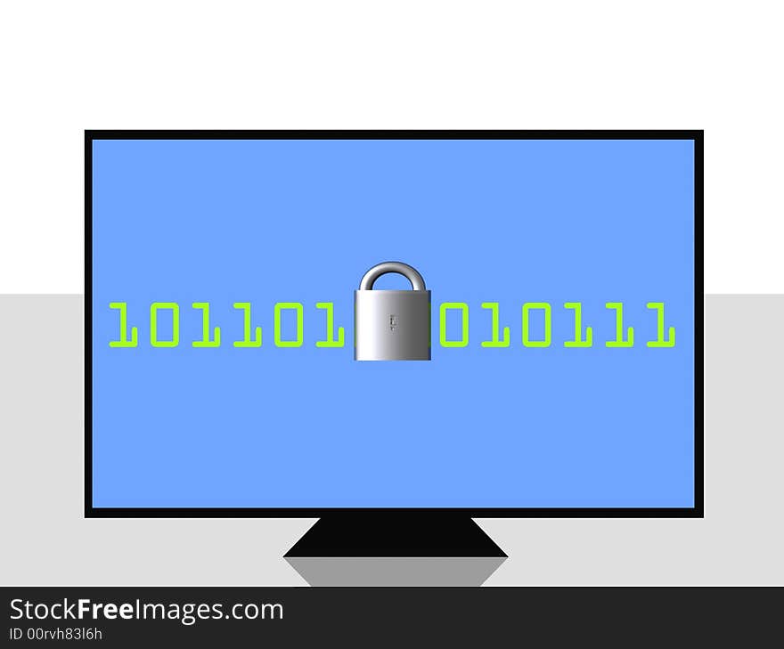 Abstract view of computer screen with lock and data. Abstract view of computer screen with lock and data