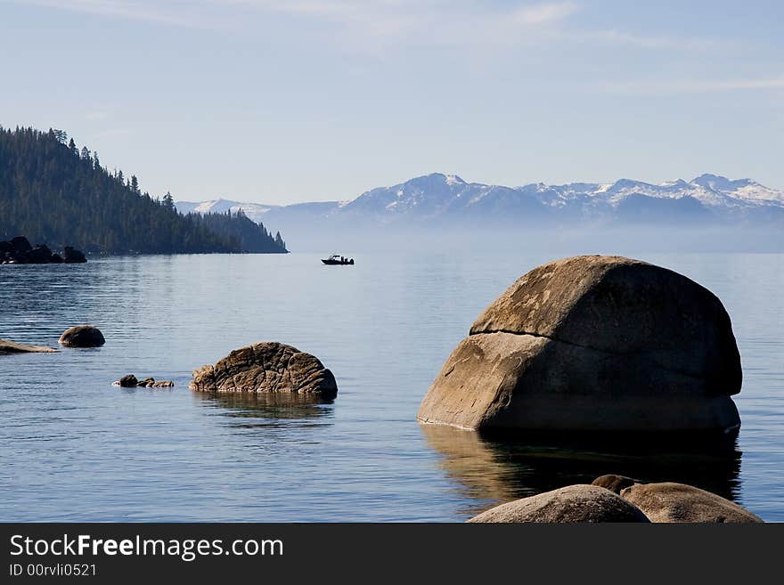 Foggy Lake Tahoe with clouds over it. Foggy Lake Tahoe with clouds over it