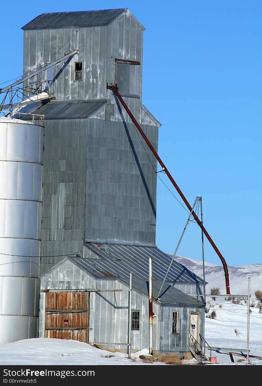 Abandoned grain elevators mark the countryside in Camas County Idaho. Abandoned grain elevators mark the countryside in Camas County Idaho