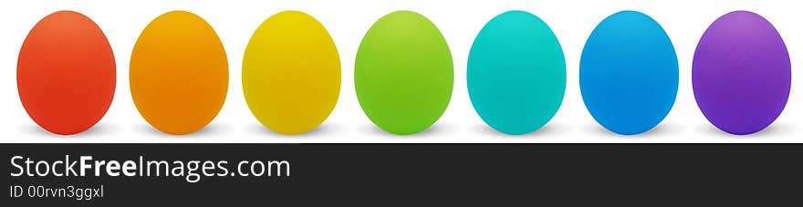 Seven basic colors of Big Easter eggs isolated on white, with shadow. Seven basic colors of Big Easter eggs isolated on white, with shadow.