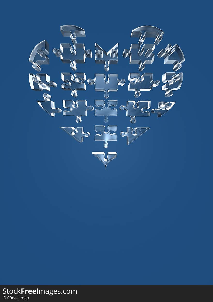 The transparent disassembled heart on blue backgro