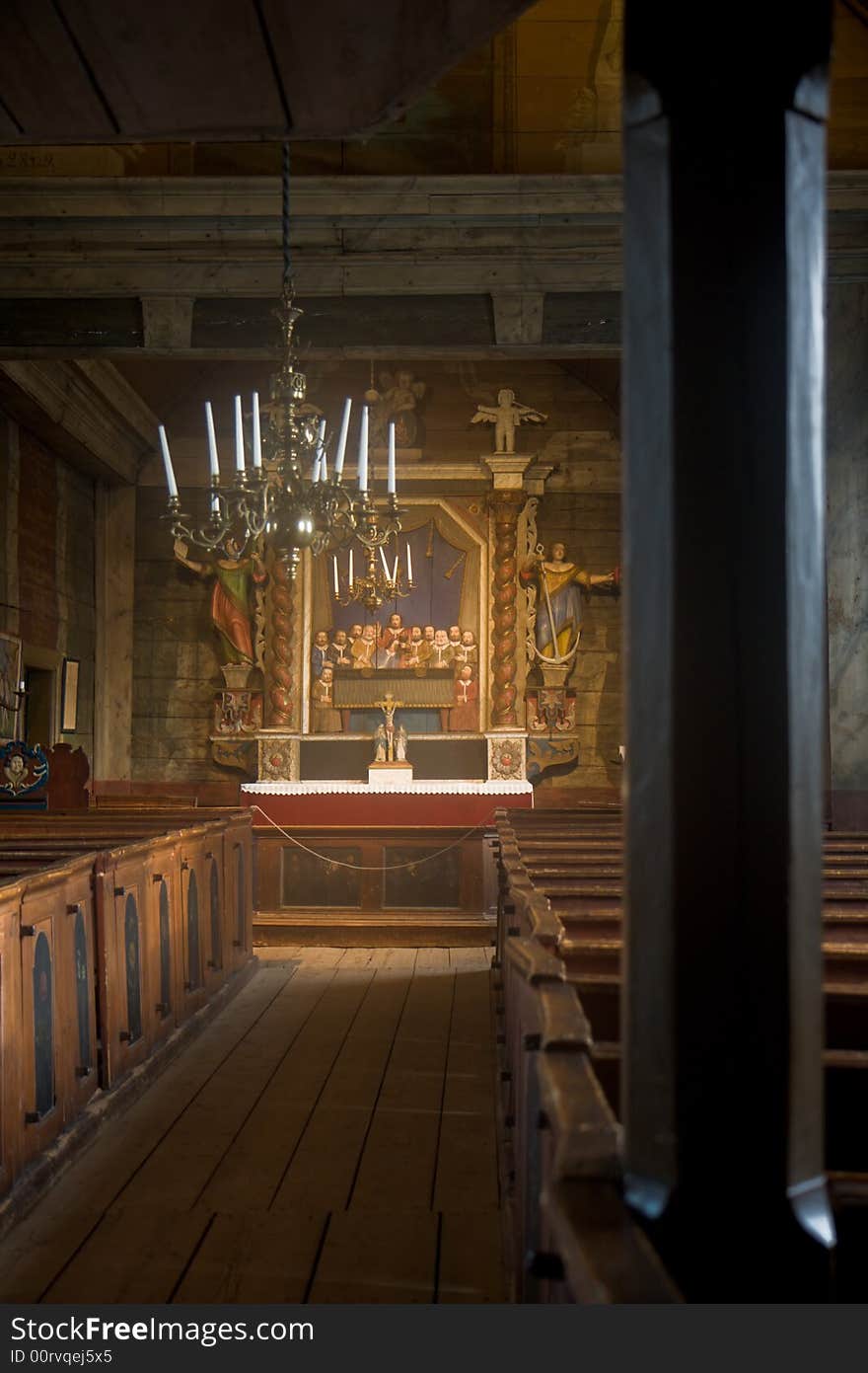 Interior of a traditional wooden church. Interior of a traditional wooden church