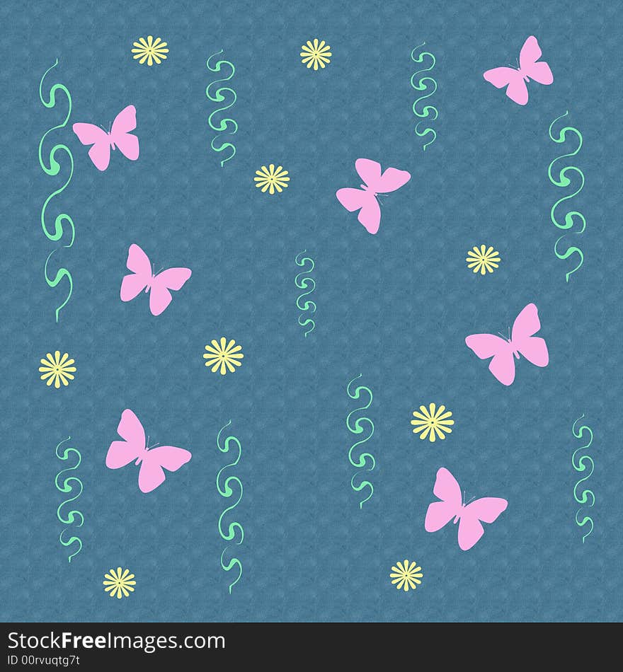 Spring flowers and pink butterflies on  background. Spring flowers and pink butterflies on  background