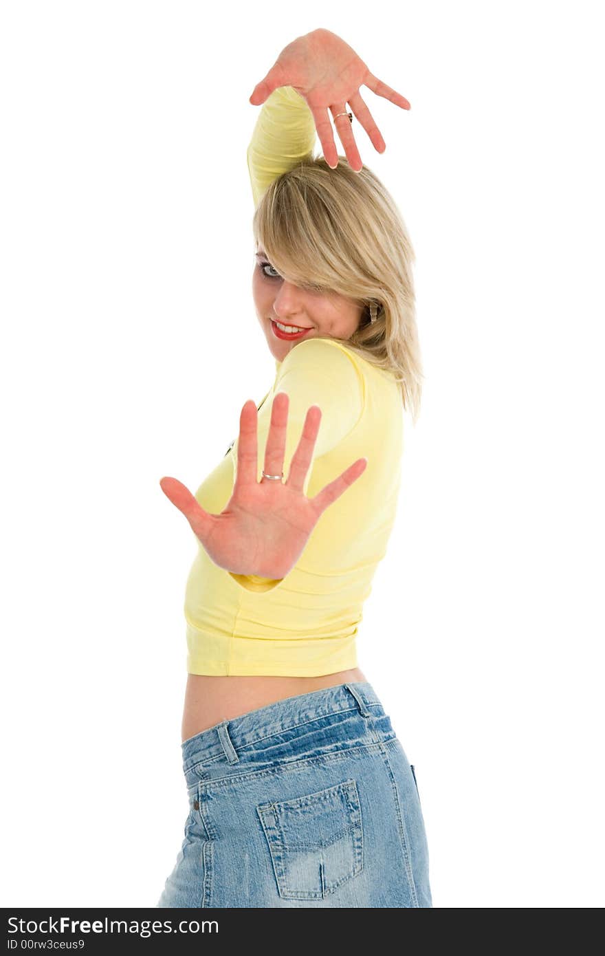 Portrait of the young beautiful girl on white background