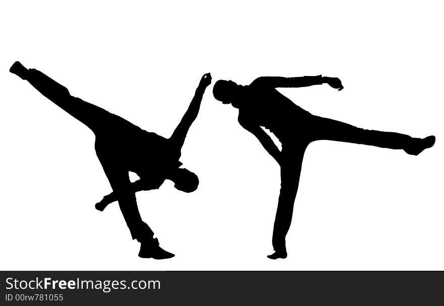 Black silhouettes of people of carrying out are sporting dance, original poses, clean white background. Abstract illustration. Black silhouettes of people of carrying out are sporting dance, original poses, clean white background. Abstract illustration.