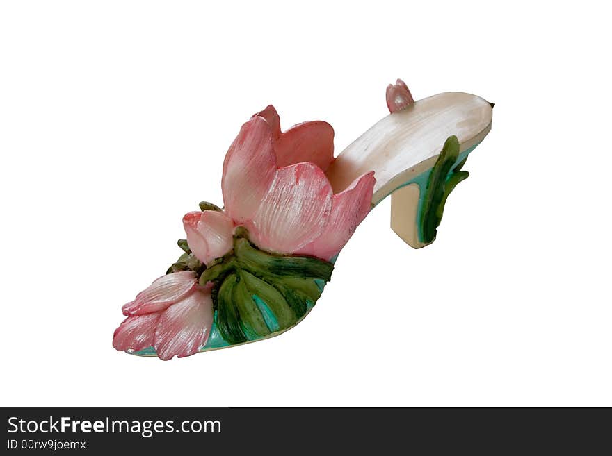 miniature shoes-flower bud  on a white background. miniature shoes-flower bud  on a white background