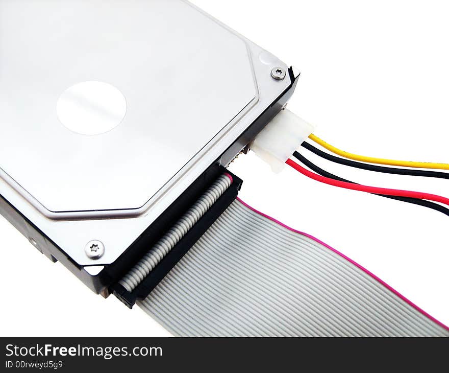 Hard Drive with cables on white