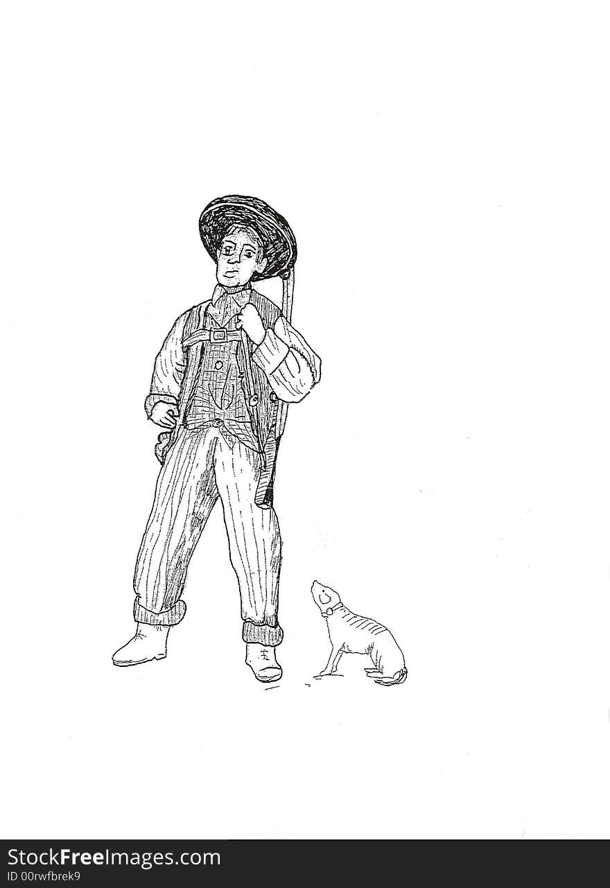 Illustration of hunter with its dog. Illustration of hunter with its dog.