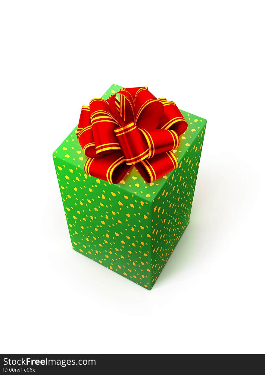 Gift box with red bow on white.