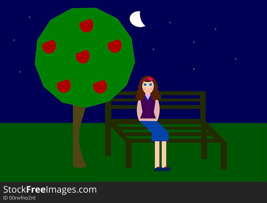 Girl sitting in a park bench