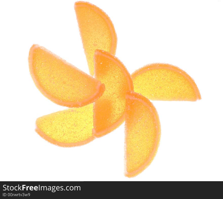 Translucent fruit jellies on white background