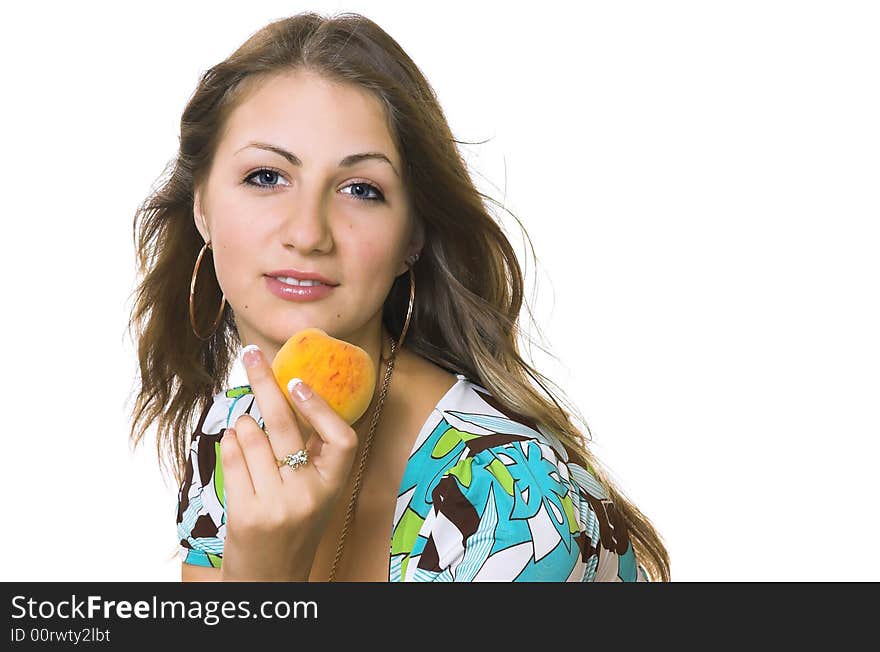 The young girl with a fruit. The young girl with a fruit