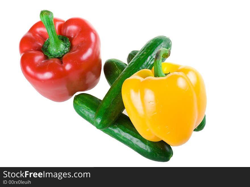 Two pepper and cucumbers isolated