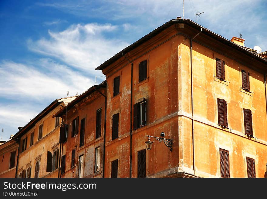 Corner of a classic roman building (Rome, Italy)