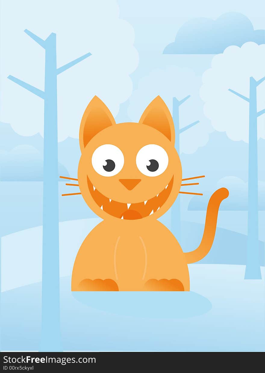 Cat in the forrest vector illustration