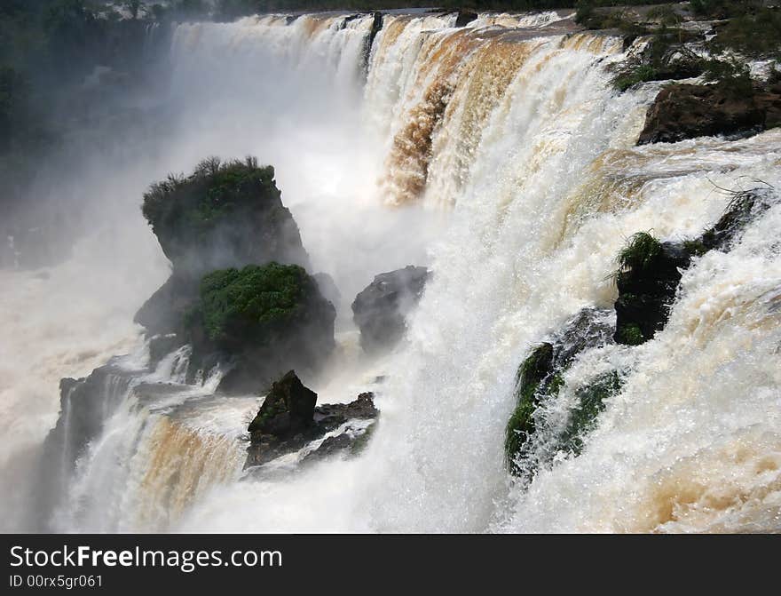 High Wide angle view at Iguazu waterfall rapids. Argentina