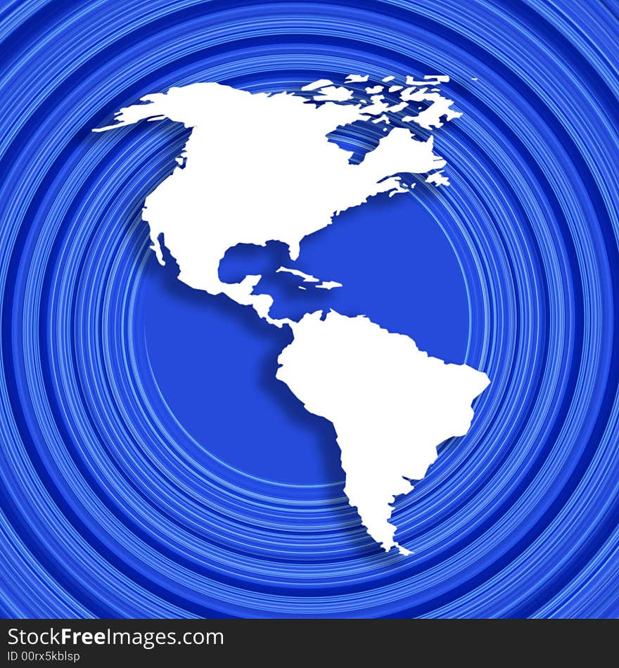 White outline map of American Continent over blue pattern. White outline map of American Continent over blue pattern