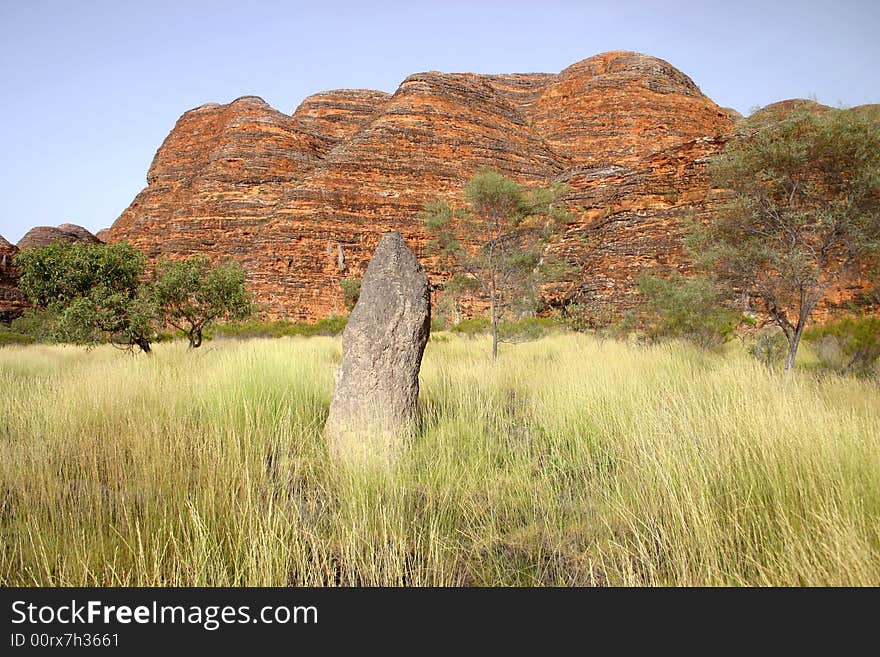 Orange and black stripes on the mounds similar to the beehives. Australia. Orange and black stripes on the mounds similar to the beehives. Australia