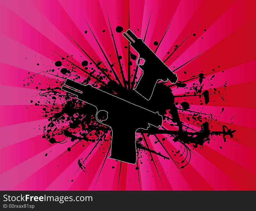 Grunge exploding pistols Illustration