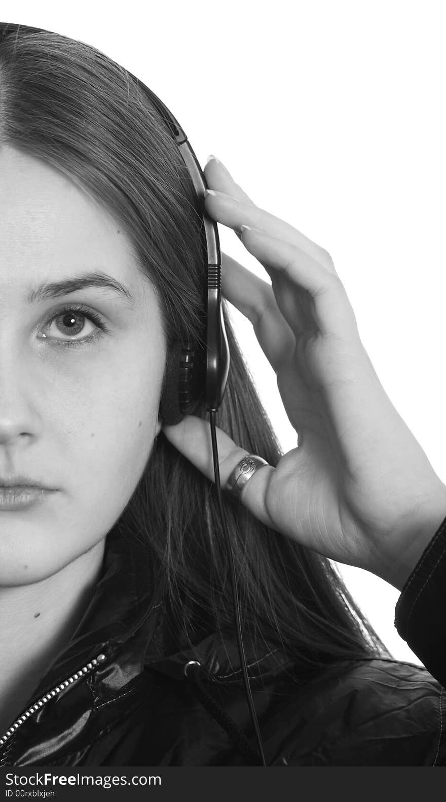 Young girl in headphone on the white background. Young girl in headphone on the white background