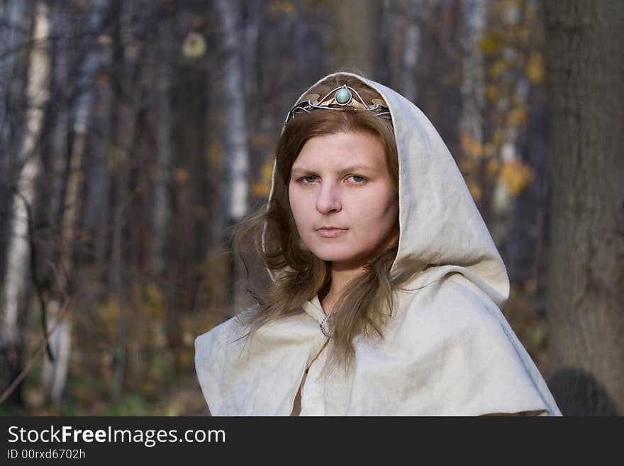 Portrait of the romantic girl in autumn forest. Portrait of the romantic girl in autumn forest